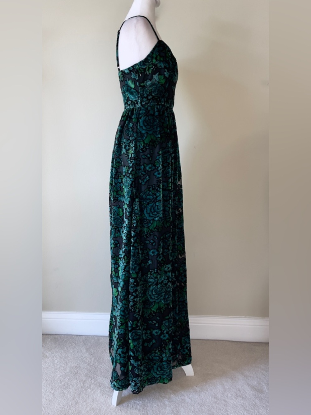 Lulus Minka Emerald Green Floral Velvet Burnout Spaghetti Straps Maxi Dress NWOT - Picture 7 of 11